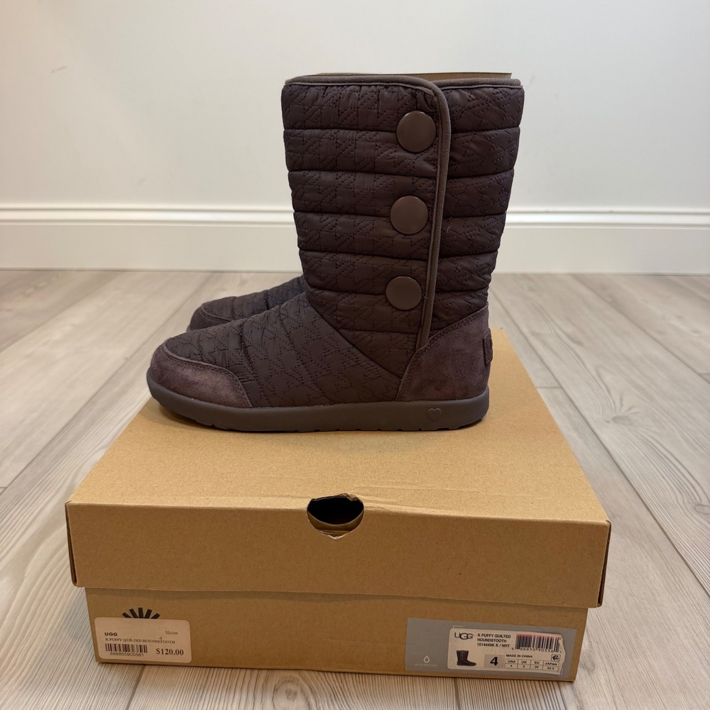 NEW UGG Kids Puffy Quilted Houndstooth Boots Nightfall Purple 1014449K Size 4